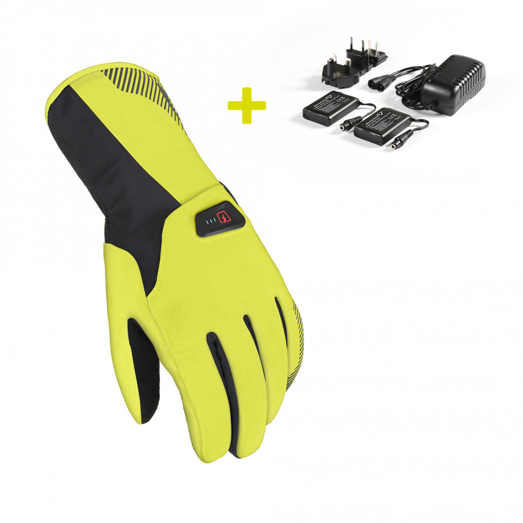Macna Spark KIT beheizbare Handschuhe gelb inklusive 7,4 V 2200 mAh Akkus und Ladegerät