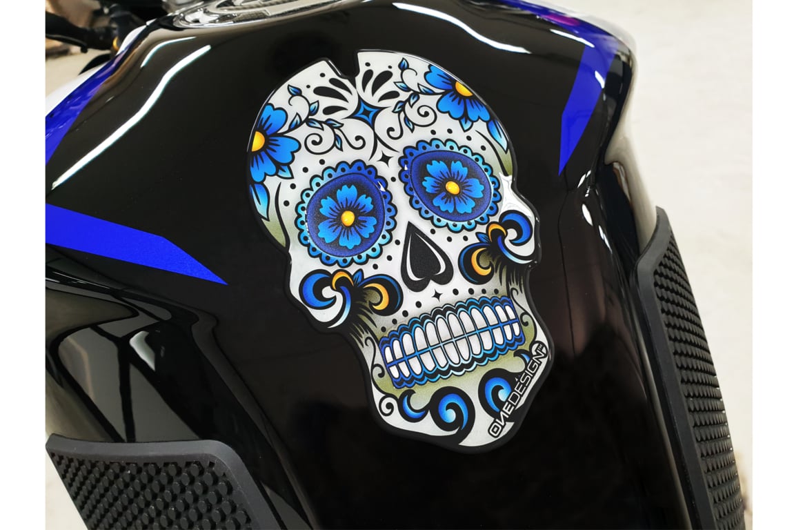 Puig Motorrad Tankpad Totenkopf Blau