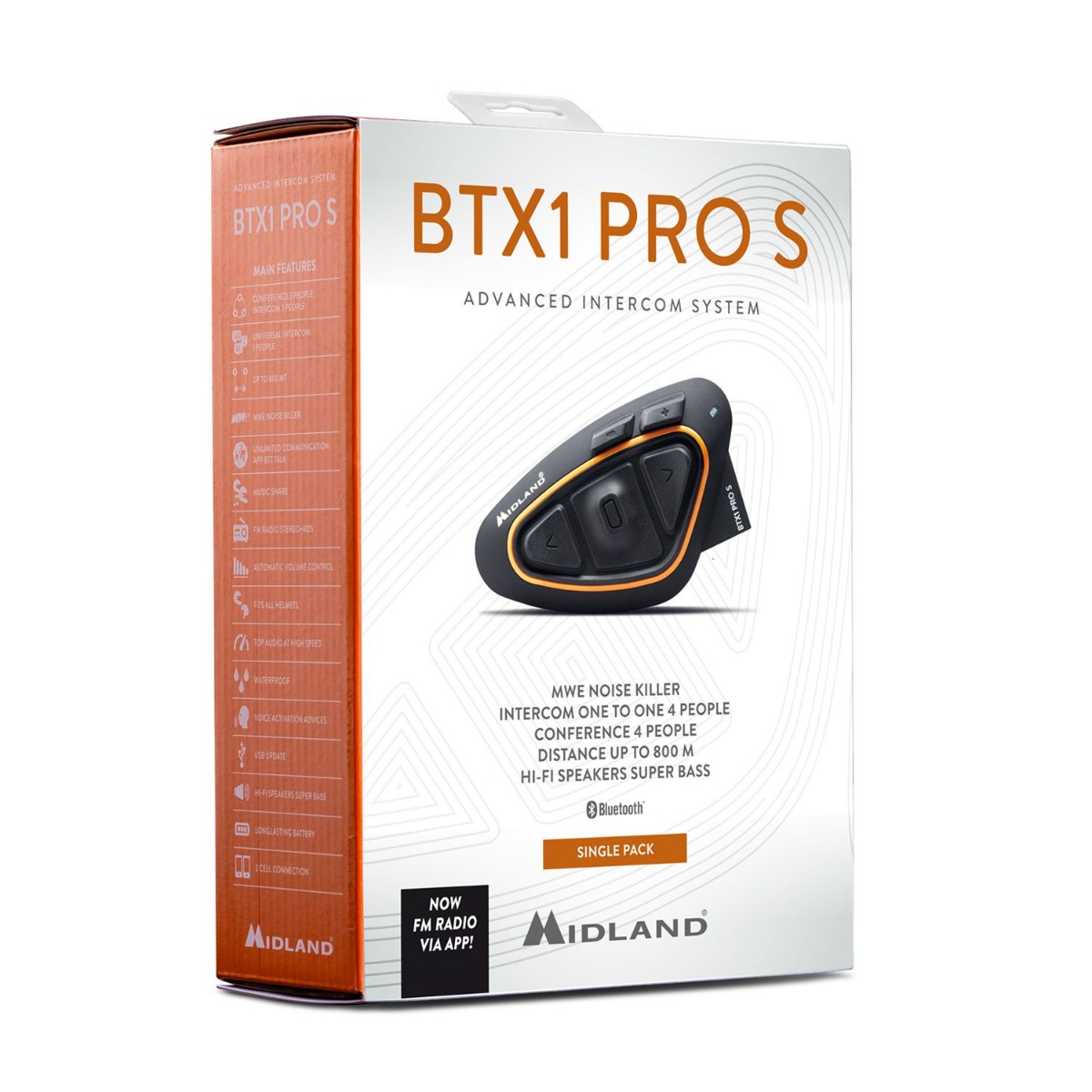 Midland BTX1 Pro S Single Motorrad-Gegensprechanlage