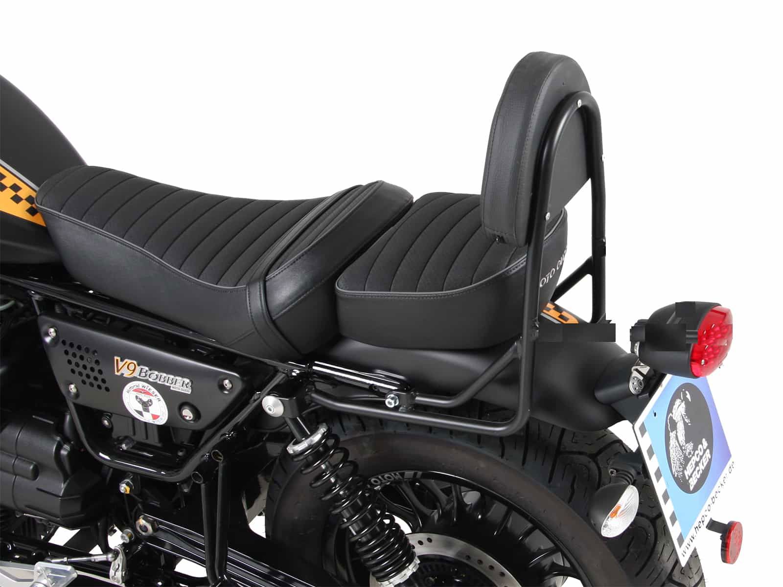 Hepco&Becker Sissybar ohne Gepäckträger schwarz für Moto Guzzi V9 Bobber mit langem Sattel von 2017 bis 2020