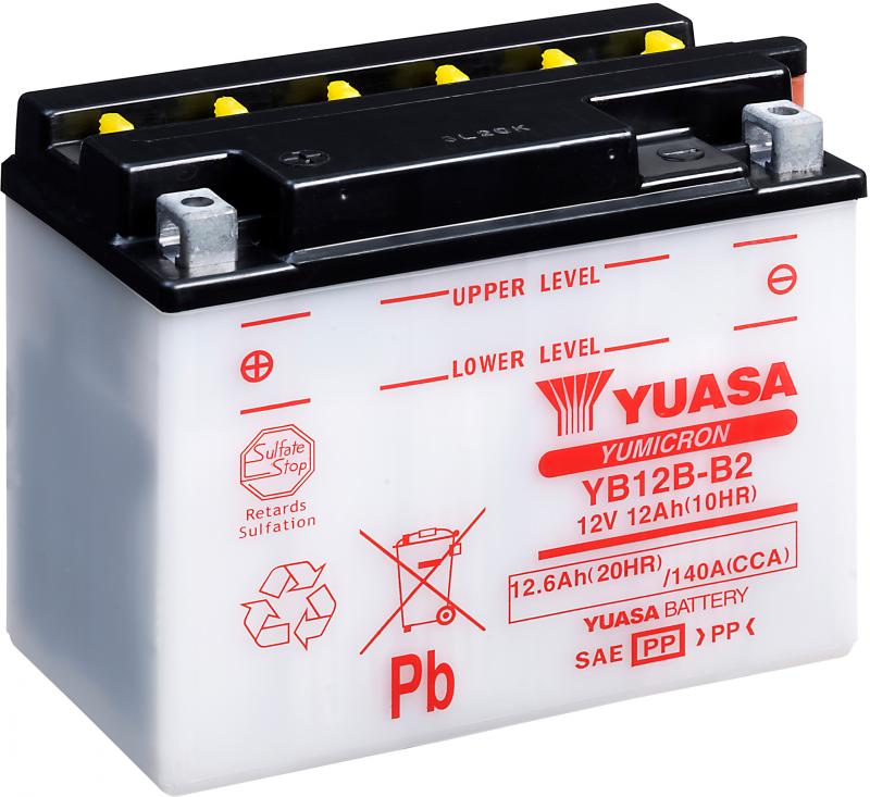 Yuasa Battery YB12B-B2 Motorradbatterie (ohne Säure)